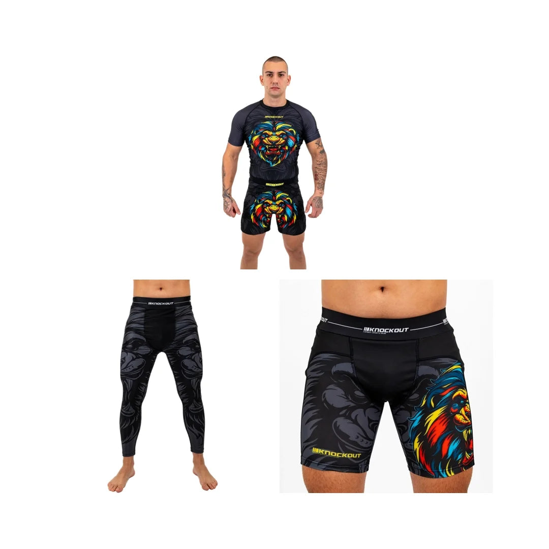 Pachet Compresie Lion: Sort + Tricou + Pantaloni | knock-out.ro