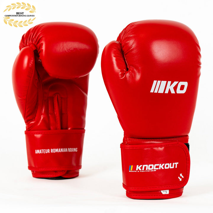 Pachet Competitie Kickbox Rosu: Manusi + Tibiere + Casca + Proteza + CADOU Bandaje | knock-out.ro