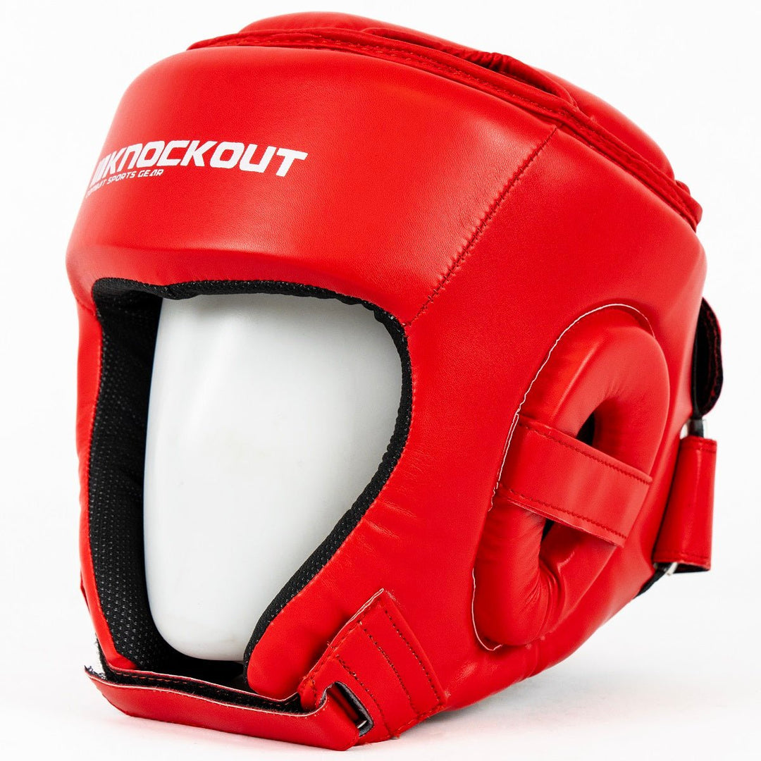 Pachet Competitie Kickbox Rosu: Manusi + Tibiere + Casca + Proteza + CADOU Bandaje